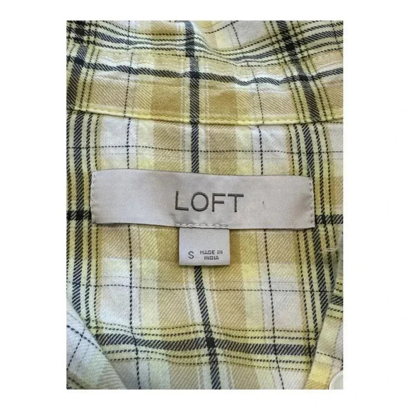 Loft Women’s Small Yellow Plaid Flannel Tunic Shirt Button Front - Picture 4 of 7